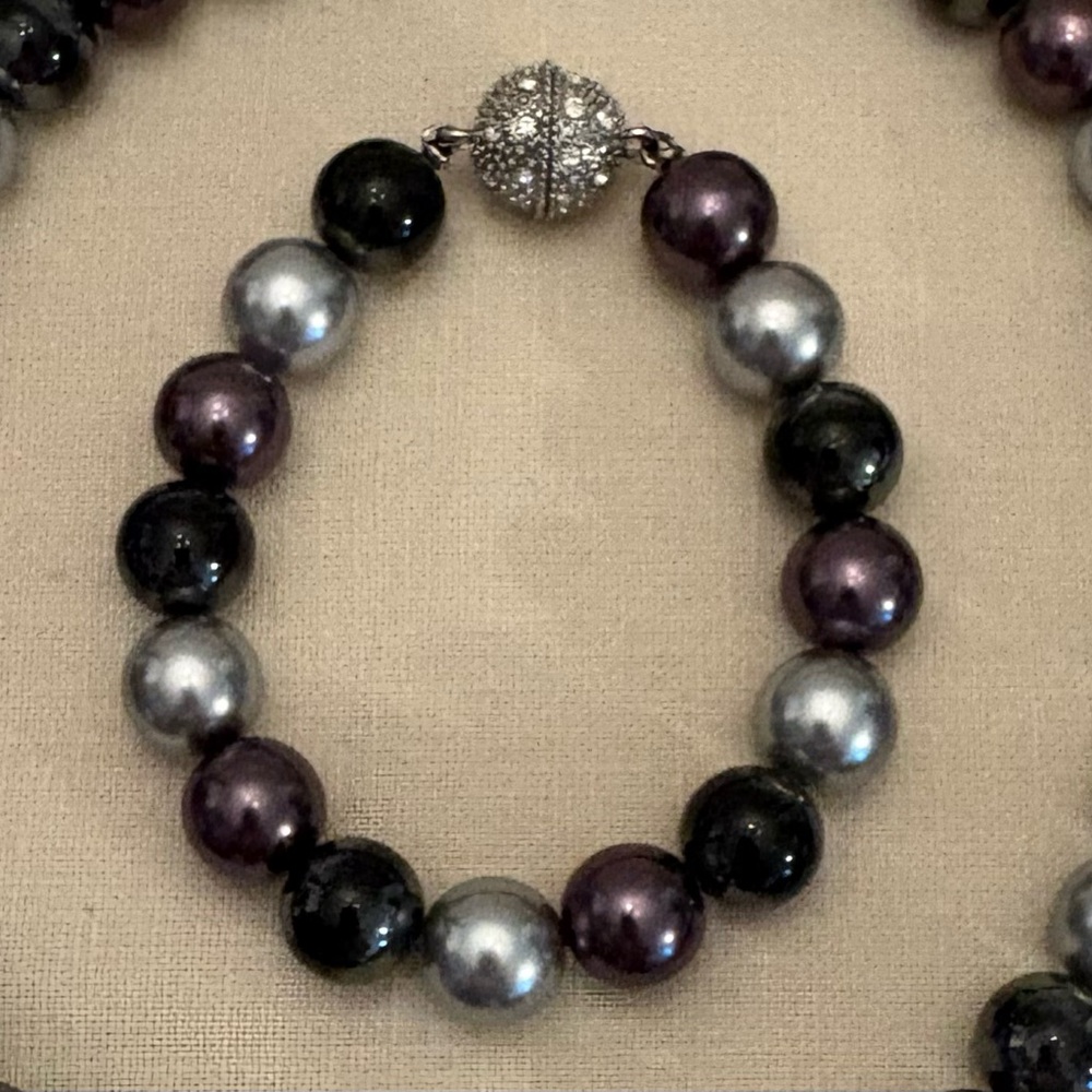 Premier Designs Black, Silver, and Purple Beaded Bracelet